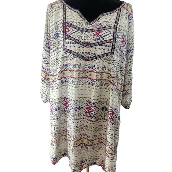 Stitch Fix Skies Are Blue Aztec Embroidered‎ Neckline Boho Babydoll Casual Dress - Picture 2 of 6